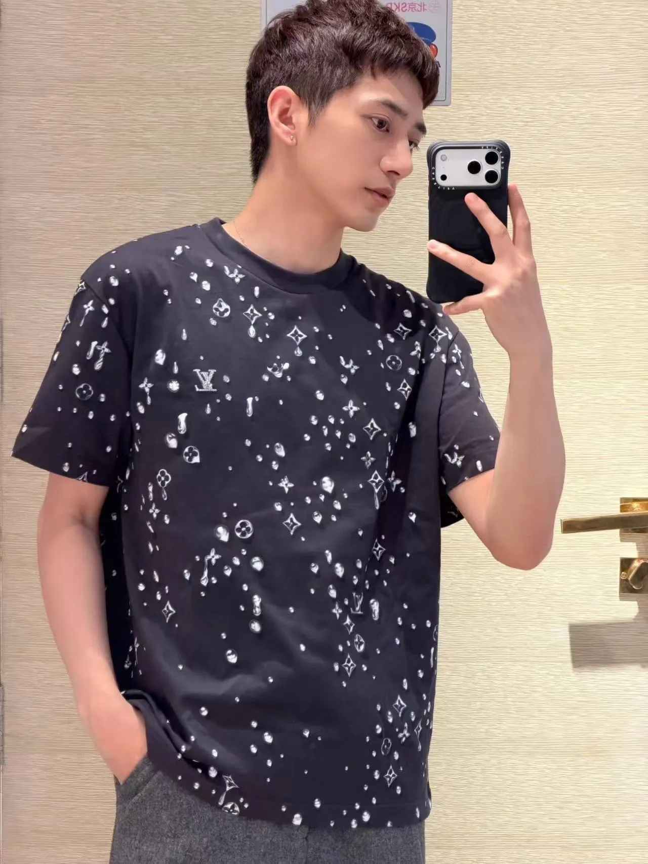 Louis Vuitton/Louis Vuitton 26ss water drop presbyopic letter print short sleeves
